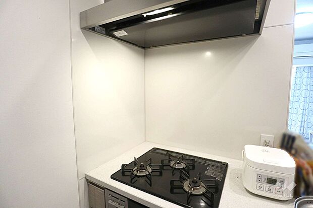 キッチンはガス式三口コンロで、食器洗浄乾燥機、浄水器つき。
