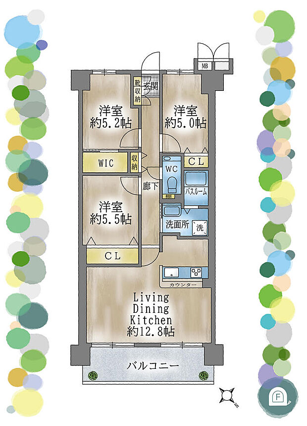 3050万円、3LDK、専有面積72.4m2、バルコニー面積8.6m2。２０２２年１０月リノベーション済です。１４階建９階、南東バルコニーに面した約１２.８帖ＬＤＫは陽当たり・通風・眺望良好です◎