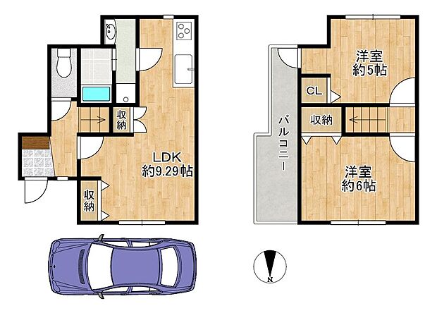 2LDK、土地面積46.59ｍ2、建物面積46.67ｍ2