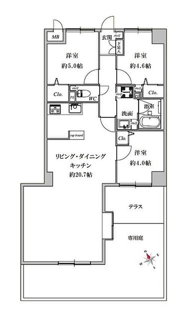 コスモ西川口アンソレール(3LDK) 1階の間取り