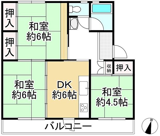 男山第3住宅216棟(3DK) 5階の間取り