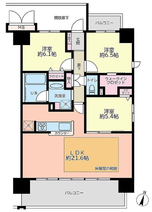 ポレスター東舞鶴駅北(3LDK) 12階の間取り