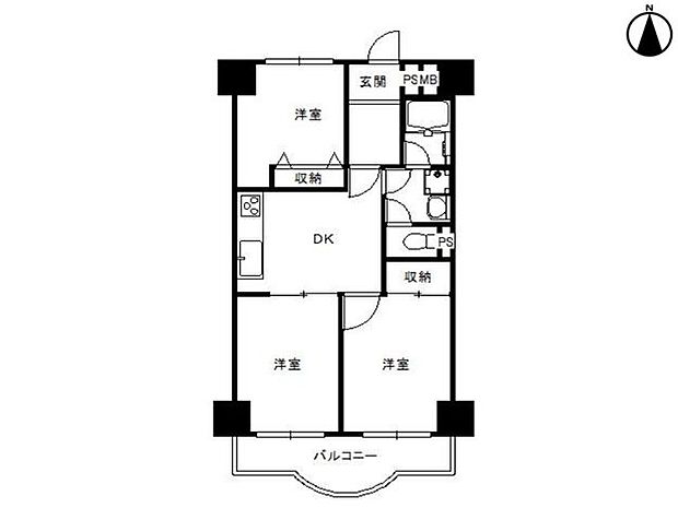 プリンスヴィラ寝屋川(3DK) 4階の間取り