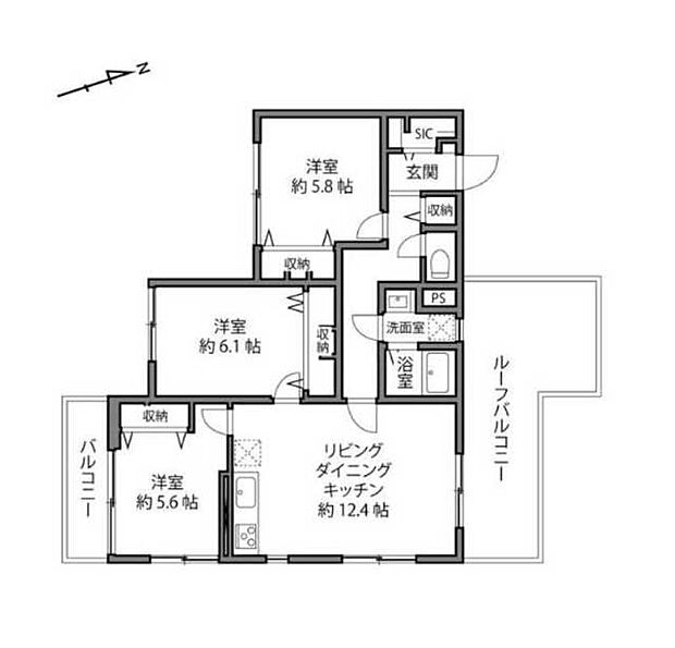 コーヅ桜上水ハイツ(3LDK) 3階の間取り