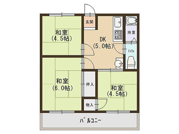 マンション朝霧(3DK) 3階の間取り