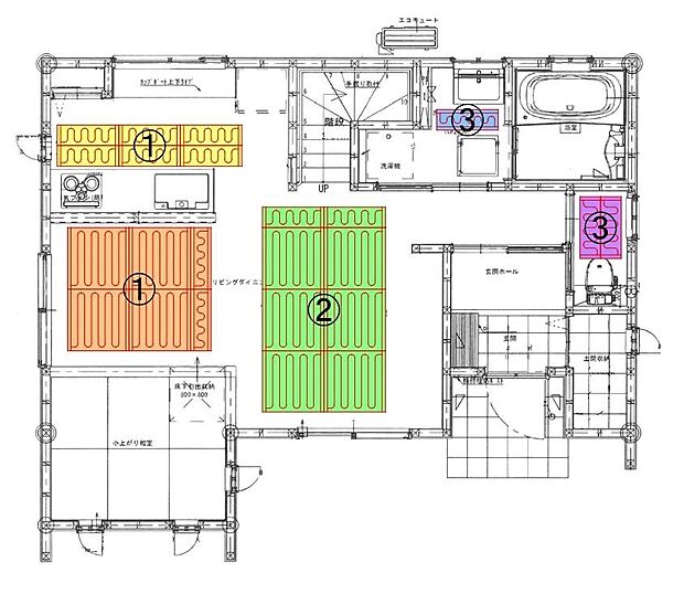 床暖房施工エリア