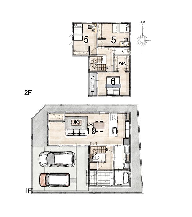 SUMiTASVitaの提供する『3LDK+WIC』の間取りです。キッチンからでも全体が見渡せる空間は、ご家族が過ごす場所として特別なものになるように仕上げました。