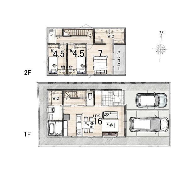 3SLDK2階建！耐震等級3相当のお家♪各階にウォークインクローゼット付♪家事ラク動線で、毎日快適に過ごしやすい♪