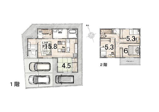 4LDK2階建!2階にウォークインクローゼットがある、家族の使いやすい間取りになっております♪内観で是非ご体感下さい♪