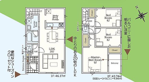 リビング広々20帖♪2階は全室6帖以上♪