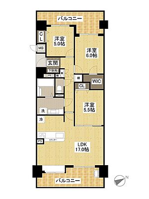 間取り グランパル西原 6階/-