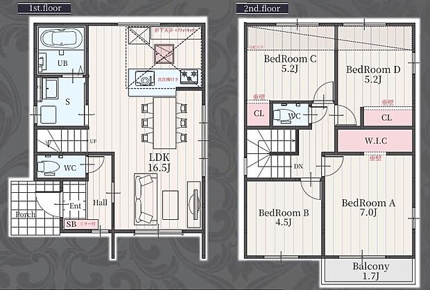 シンプルにまとまった間取り。水廻りが近いので家事もスムーズに♪