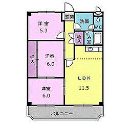 シャインキャッスル 3階3LDKの間取り