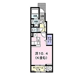 アクアリザイア 1階ワンルームの間取り