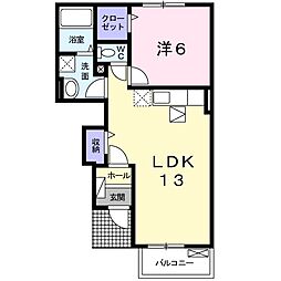 ラシュレ2 1LDKの間取図画像