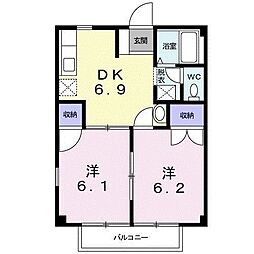 ヴィラ新守谷 2DKの間取図画像