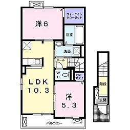 ファミーユIII 2階2LDKの間取り