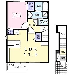 エーデルワイス 1LDKの間取図画像