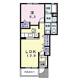ユリシス1番館 1LDKの間取図画像