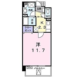 グリシーナ　オーブ 3階1Kの間取り