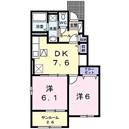 アビィ・ロードB 2DKの間取図画像