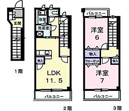 グランメール勝田 2階2LDKの間取り
