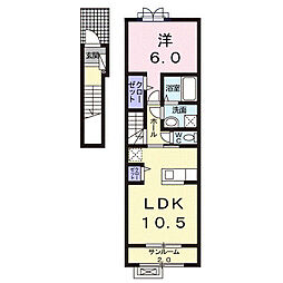 ヴィラ　ハナブサ 2階1LDKの間取り