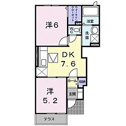 リバーサイドフィオーレ 2DKの間取図画像