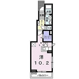 プランドール2 1Kの間取図画像
