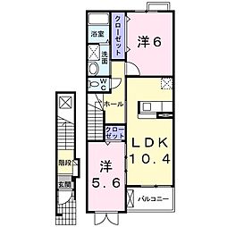 ヴィラオーシャン 2階2LDKの間取り