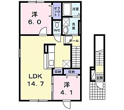 リヴァーサイド・ベルＢ 2階2LDKの間取り