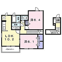 ボヌールエスパスIII番館 2階2LDKの間取り