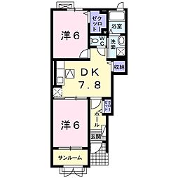 クリアウインドA 2DKの間取図画像