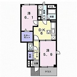 グレイスコート新屋B 2DKの間取図画像
