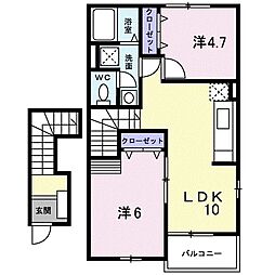サニーＰＩＡＺＺＡ 2階2LDKの間取り