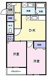 シャルマンホームA棟 2DKの間取図画像