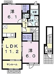 ソレイユメゾンK・2 2LDKの間取図画像