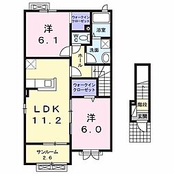 ジェルメフルール2 2LDKの間取図画像