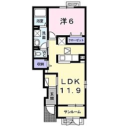 コージーコートC 1LDKの間取図画像