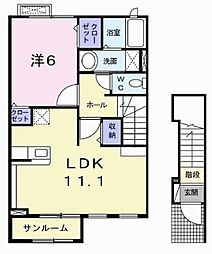 サンライト 2階1LDKの間取り