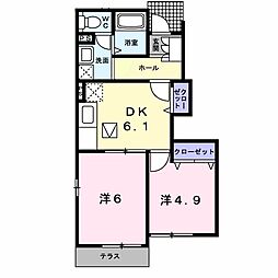 リバーサイドクリスタルB 2DKの間取図画像