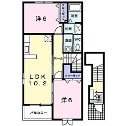 グランパーチェＢ 2階2LDKの間取り