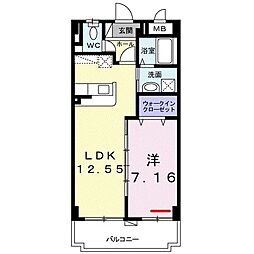 プラシードヴィラ 1LDKの間取図画像
