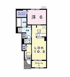 ミリューヴィラージュドゥ 1LDKの間取図画像