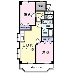 プロフィット朝 2LDKの間取図画像