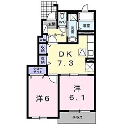 フェリーチェ2D棟 2DKの間取図画像