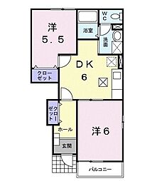 ピュアローズ 2DKの間取図画像