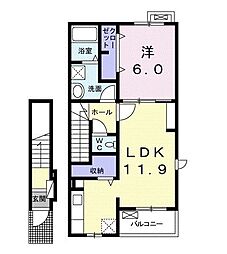 スカイブルー 1LDKの間取図画像