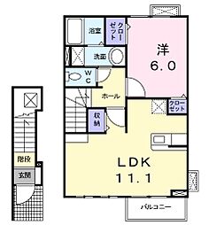 ジェルメ・ベル 2階1LDKの間取り
