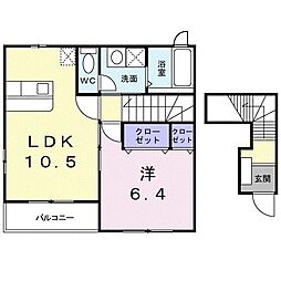 セイバリーブリーズ 2階1LDKの間取り